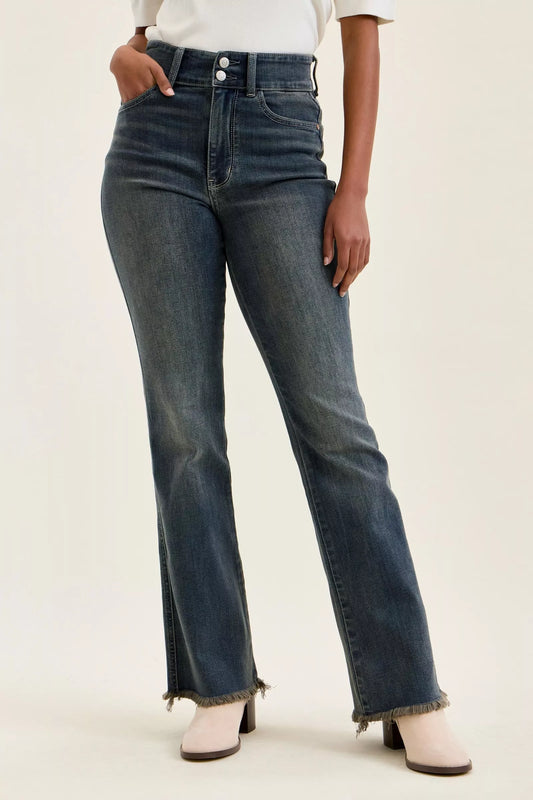judy blue high Judy Blue High Waist Double Button Frayed Hem Jeans MD (bottom) - shop at us.meeeshop