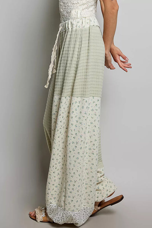 pol patchwork mixed POL Patchwork Mixed Knit Wide Leg Pants view 2 (bottom) - shop at us.meeeshop