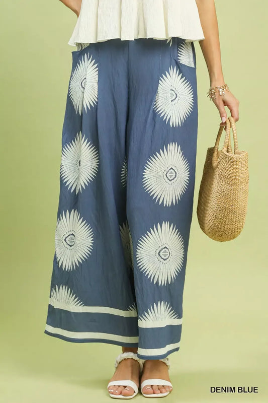 Umgee Abstract Border Print Wide Leg Pants (women's pants) - shop at us.meeeshop