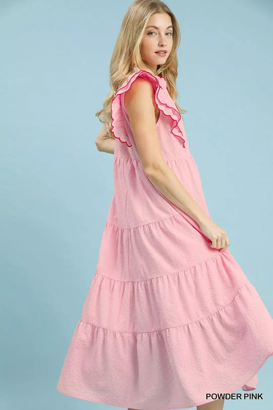 Umgee Seersucker Ruffle Sleeve Tiered Midi Dress (women's dresses) view 2 - shop at us.meeeshop