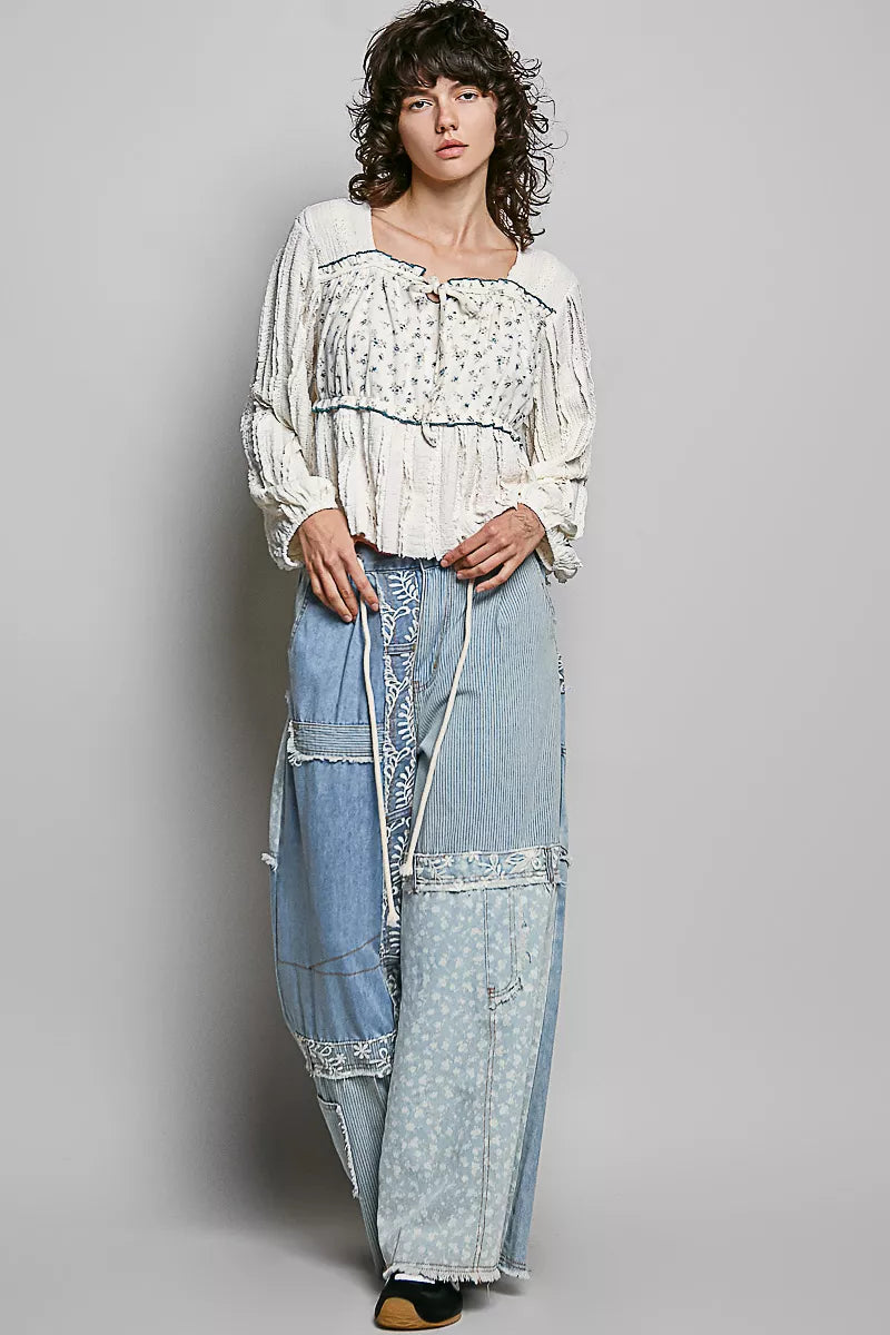 pol square neck Pol Square Neck Lace Long Balloon Sleeve Top view 5 (top) - shop at us.meeeshop