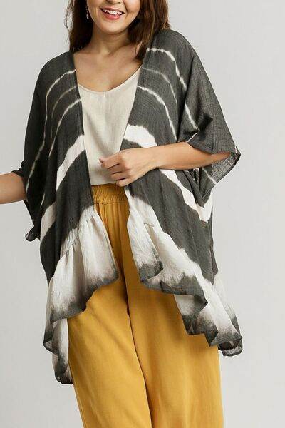 Umgee Tie Dye Back String Tie Open Front Kimono Sleeve Cover Up Plus Size - us.meeeshop