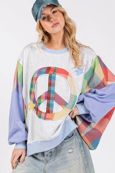 SAGE + FIG Contrast Peace Patch Dropped Shoulder Sweatshirt - us.meeeshop