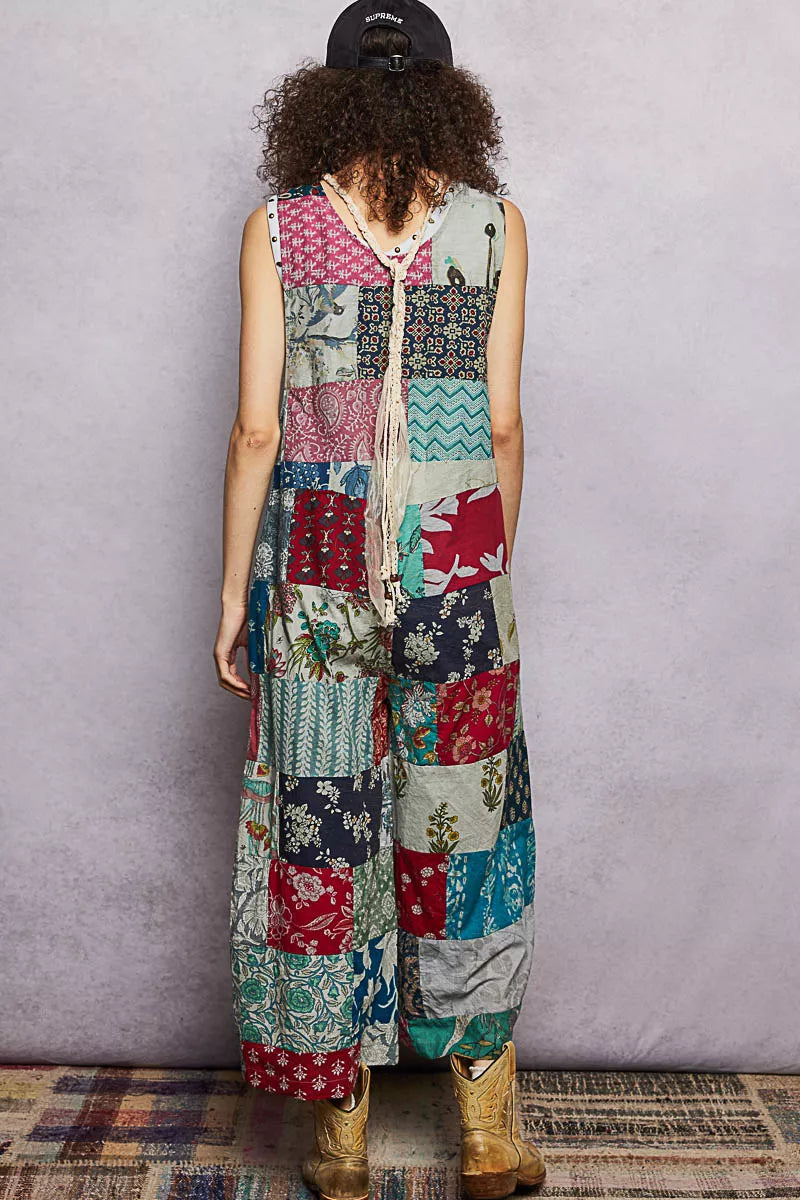 pol sleeveless patchwork POL Sleeveless Patchwork Wide Leg Jumpsuit view 4 (one-piece) - shop at us.meeeshop