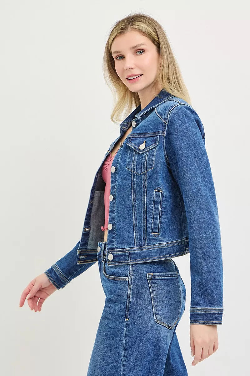 risen basic fitted Risen Basic Fitted Button Down Denim Jacket view 4 (layer) - shop at us.meeeshop