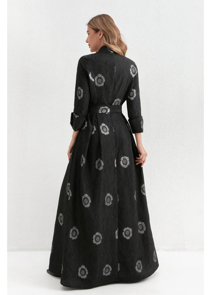 Onyx Silver Blossom Maxi Dress