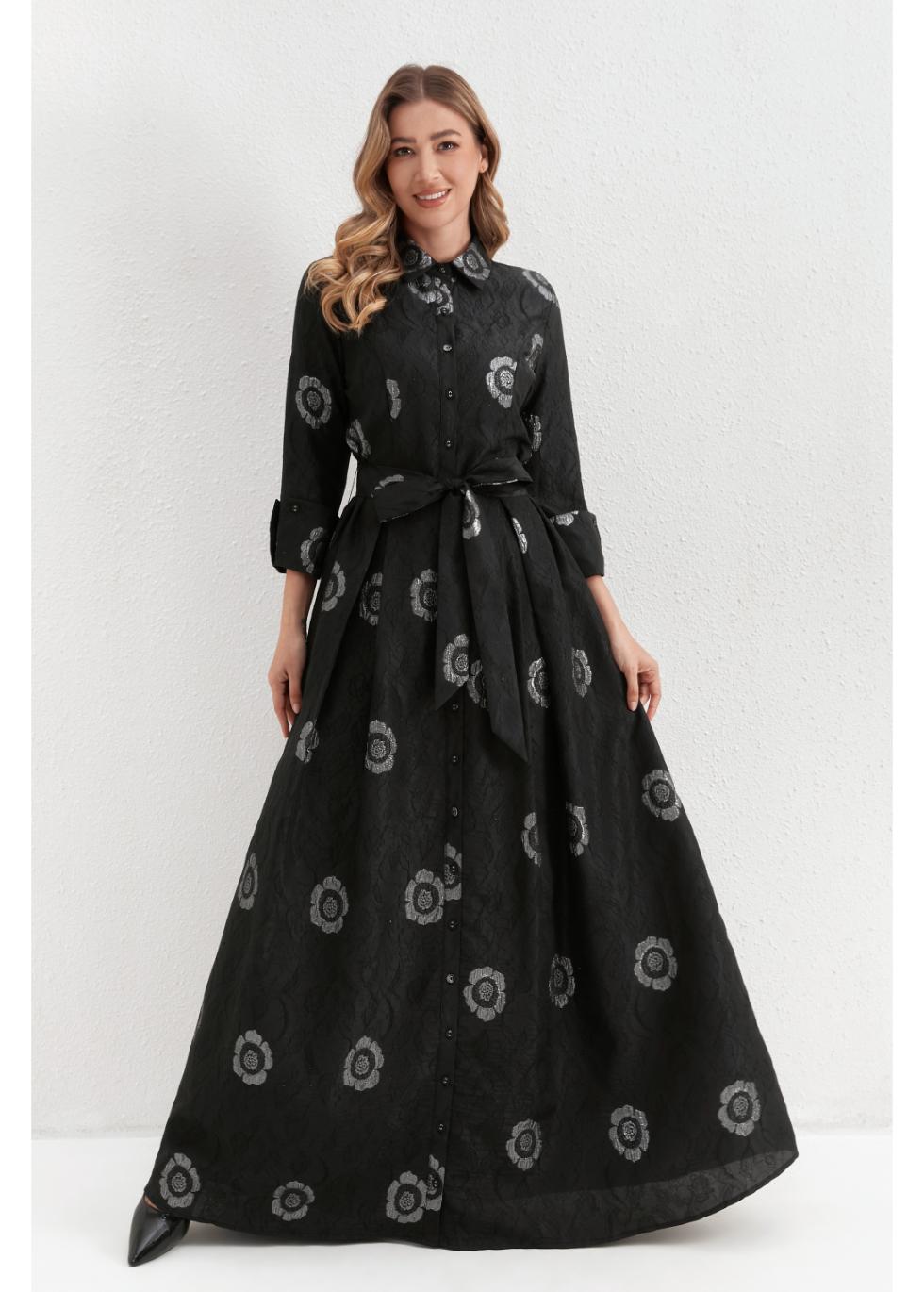 Onyx Silver Blossom Maxi Dress