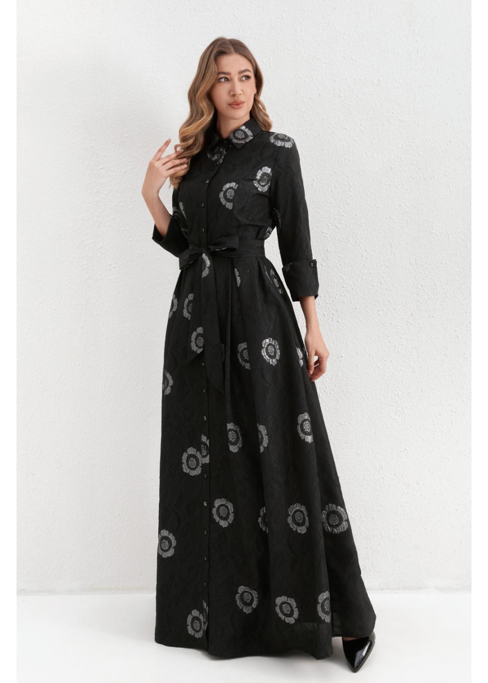 Onyx Silver Blossom Maxi Dress