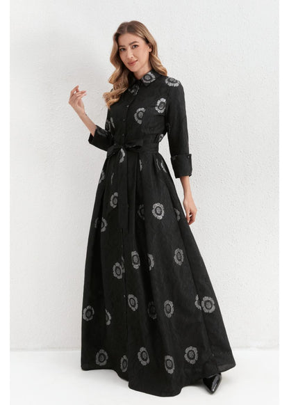 Onyx Silver Blossom Maxi Dress