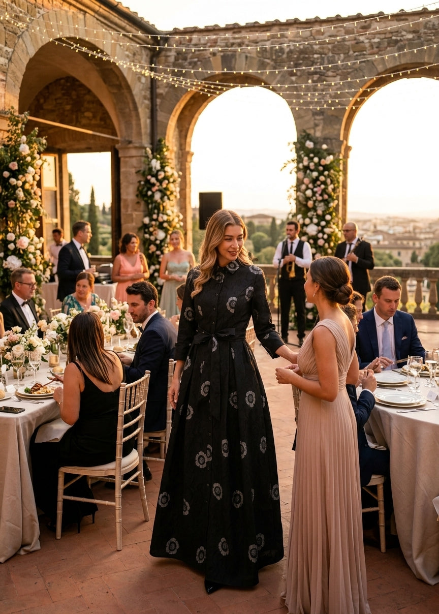 Onyx Silver Blossom Maxi Dress
