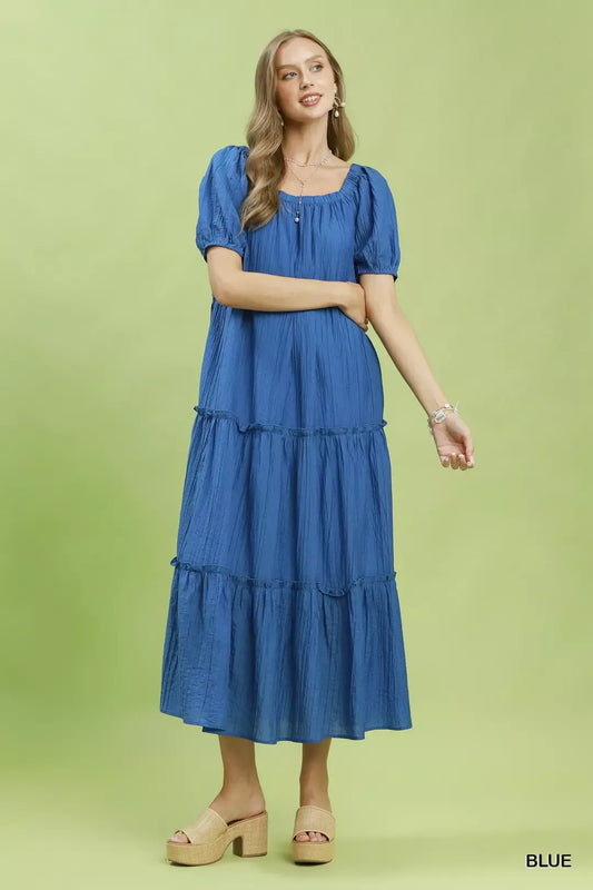Umgee Textured Tiered Midi Dress (women's dresses) view 2 - shop at us.meeeshop