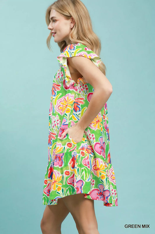 umgee floral ruffle Umgee Floral Ruffle Mini Dress view 2 (dress) - shop at us.meeeshop