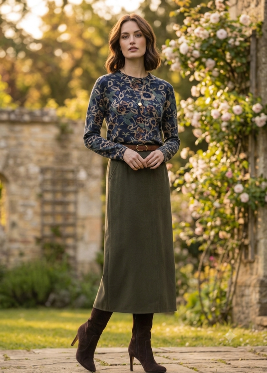 Emerald Corduroy Skirt