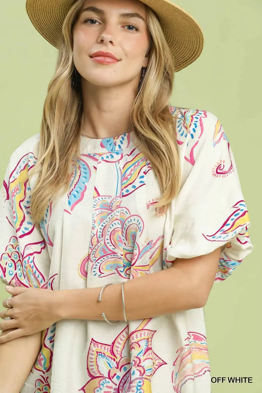 Umgee Paisley Print Puff Sleeve Top (women's shirts & tops) view 2 - shop at us.meeeshop