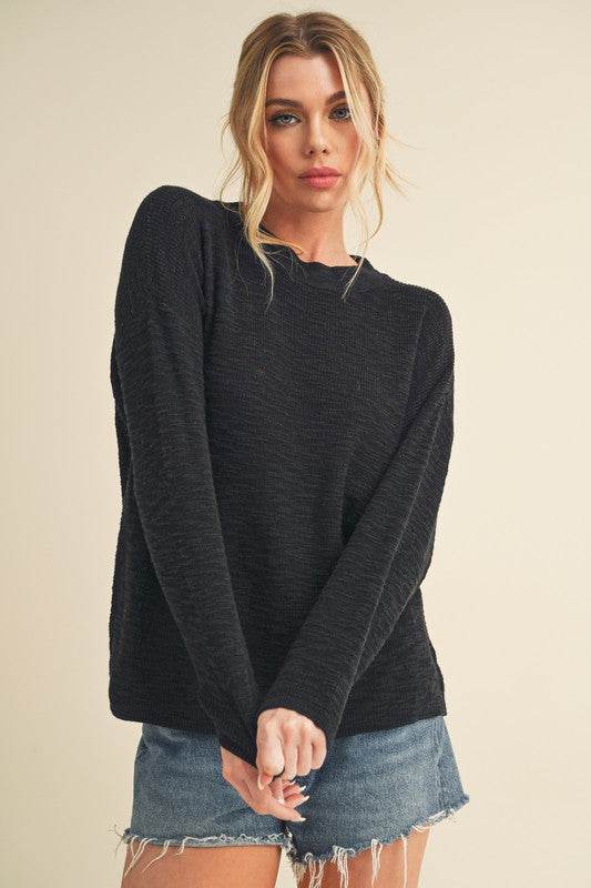 Aemi + Co Round Neck Drop Shoulder Knit Top - us.meeeshop