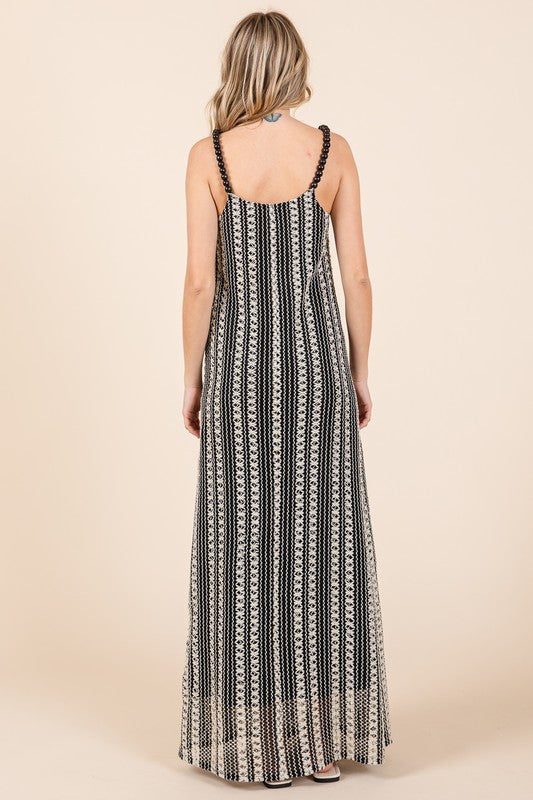 GeeGee Plus Size Striped Scoop Neck Beaded Strap Maxi Cami Dress - us.meeeshop