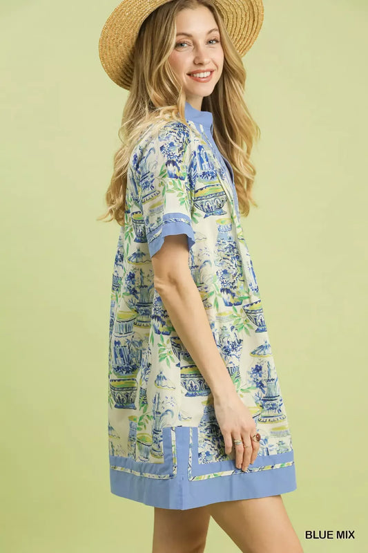 Umgee Mix Abstract Print Mini Dress BLUE MIX View 2 - Women's Dress | MeeeShop