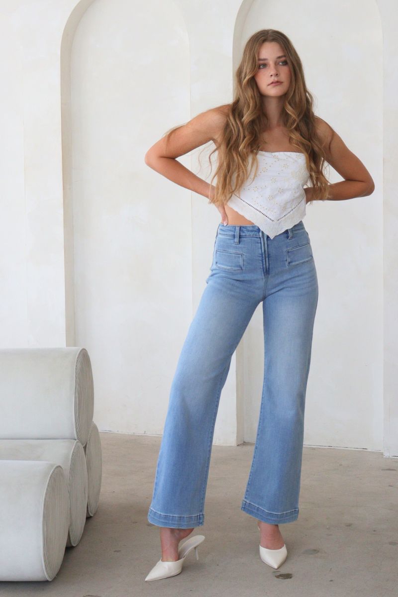 noemi eco friendly Noemi Eco Friendly Front Pocket Detail High Rise Flare Jeans view 15 (bottom) - shop at us.meeeshop