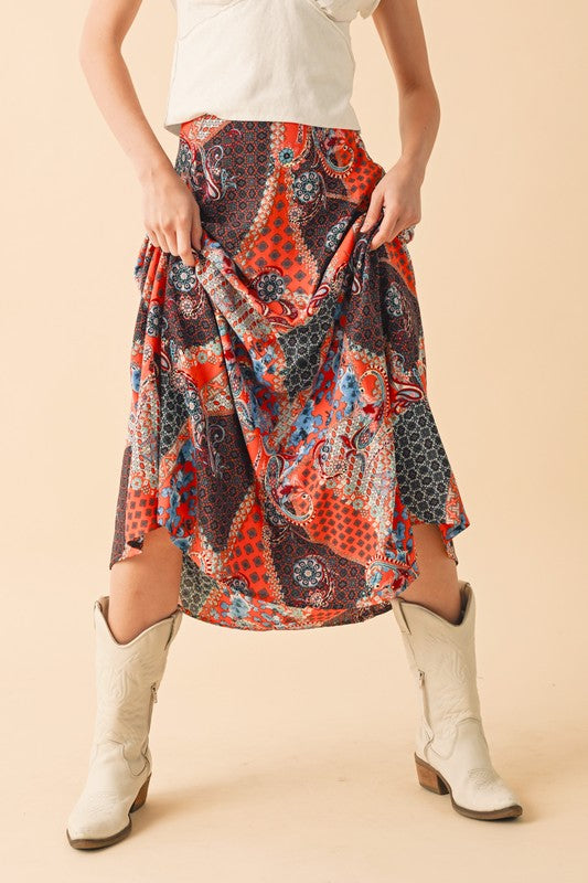 Aemi + Co Printed Maxi Skirt in Orange/Black - us.meeeshop