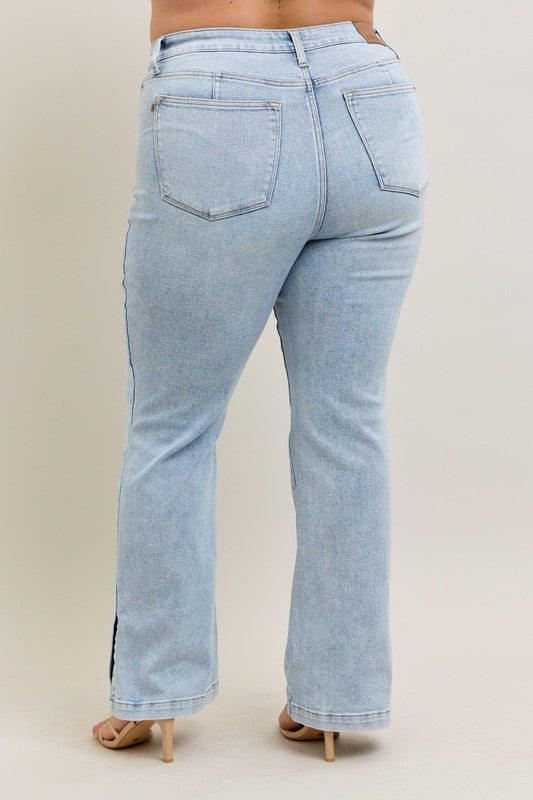 Judy Blue Full Size Tummy Control Vintage Wash Side Slit Slim Boot Jeans Plus Size - us.meeeshop