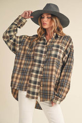 Aemi + Co Frayed Hem Plaid Button Up Flannel Shirt