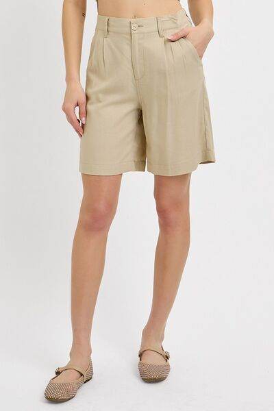 RISEN High Rise Pleated Front Shorts - us.meeeshop