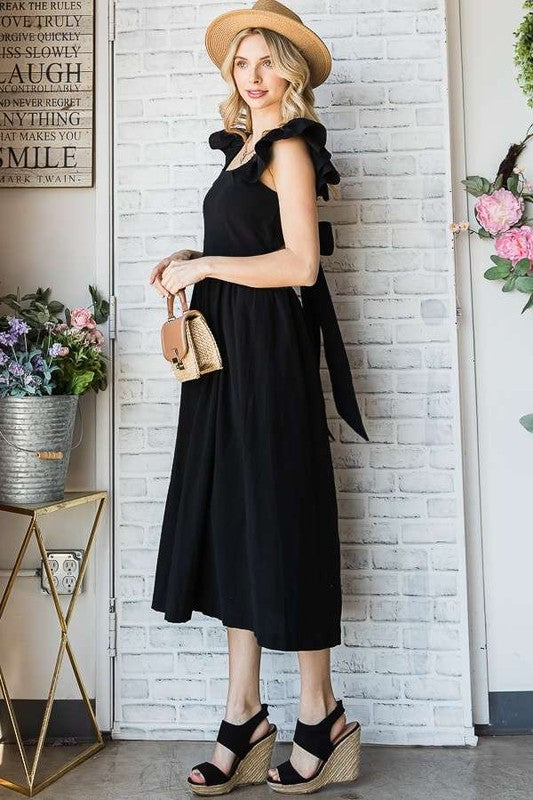 Linen Ruffle Mid Dress us.meeeshop -  Dresses