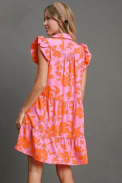 Umgee Floral Print Ruffle Cap Sleeve Tiered Dress Plus Size - us.meeeshop