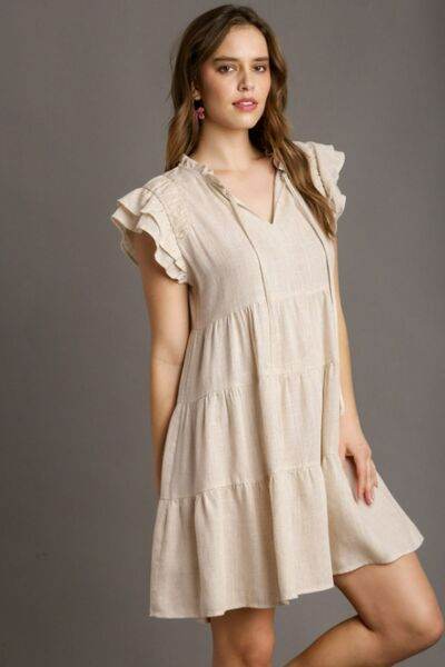 Umgee Linen A-line Tiered Mini Dress Plus Size - us.meeeshop