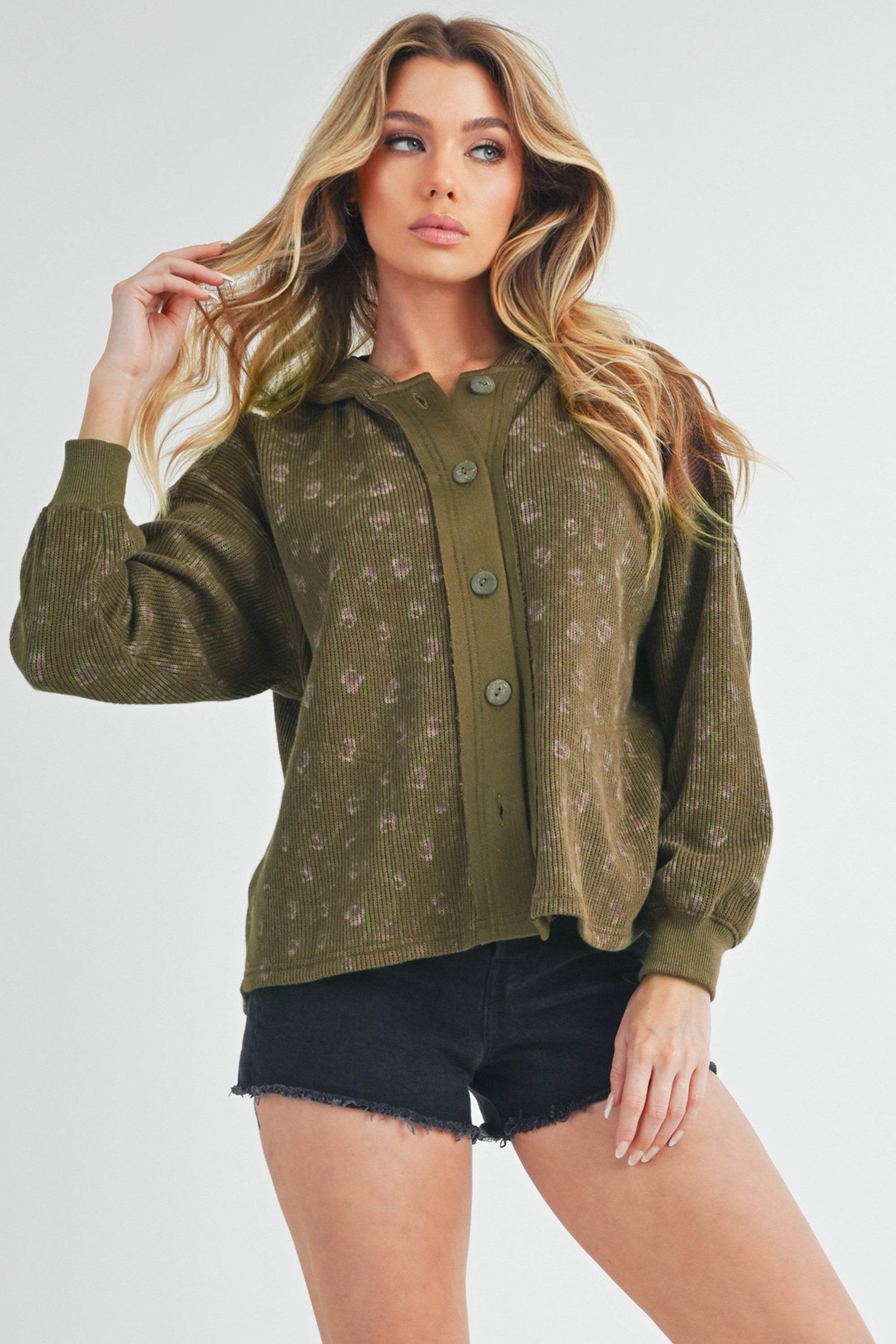 Aemi + Co Floral Button Up Hooded Jacket - us.meeeshop