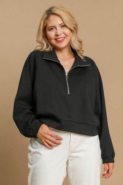 Umgee Half Zip Cropped Sweatshirt Plus Size - us.meeeshop