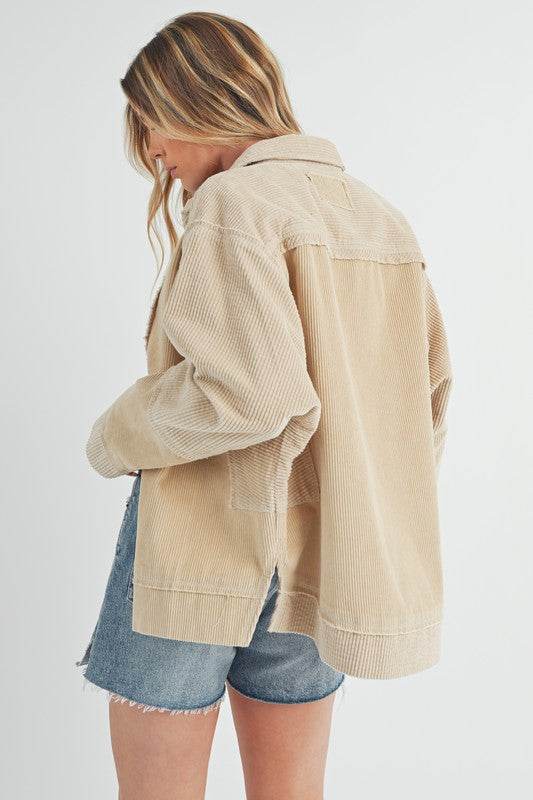 Aemi + Co Side Slit Exposed Seam Button Up Corduroy Jacket - us.meeeshop