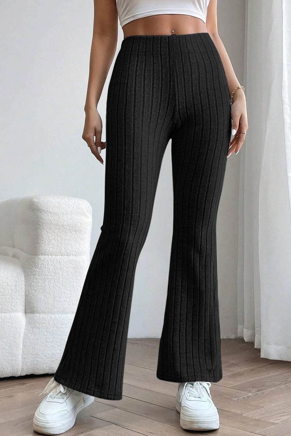 Basic Bae Ribbed High Waist Flare Pants - us.meeeshop