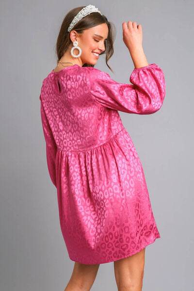 Umgee Animal Jacquard Print Long Sleeve Dress Plus Size - us.meeeshop