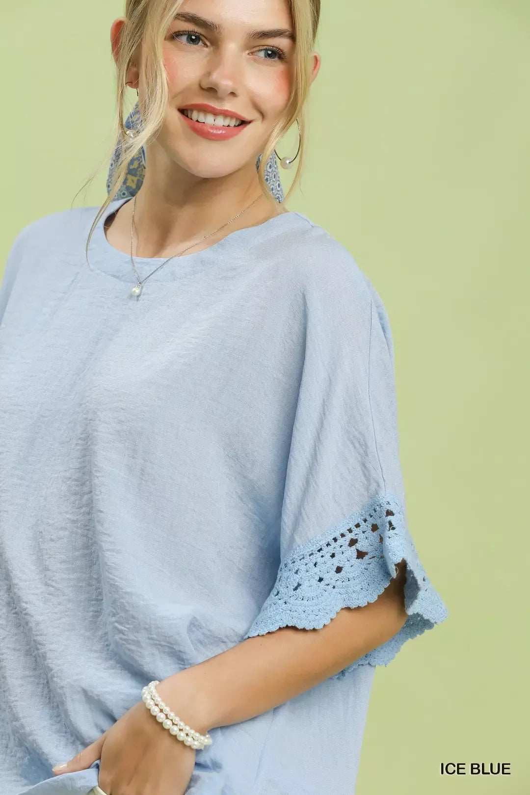 umgee crochet trim Umgee Crochet Trim Flutter Sleeve Top view 4 (top) - shop at us.meeeshop