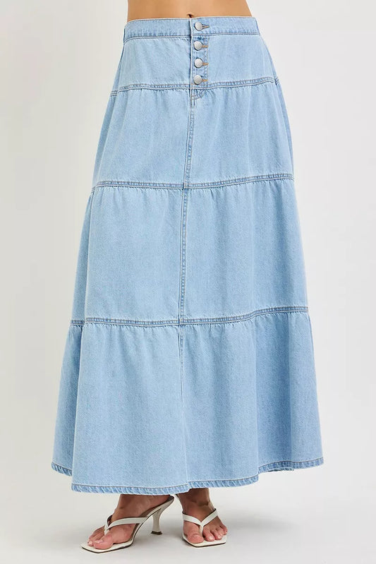 risen high rise RISEN High Rise Ruffle Long Skirts LIGHT (skirt) - shop at us.meeeshop