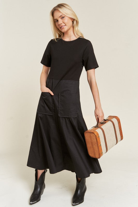 knit mix dress Knit Mix Dress BLACK (dress) - shop at us.meeeshop