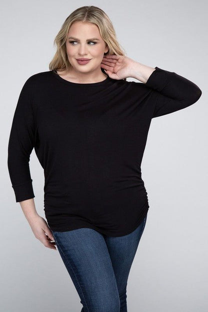 ZENANA Plus Luxe Rayon Boat Neck 3/4 Sleeve Top - us.meeeshop