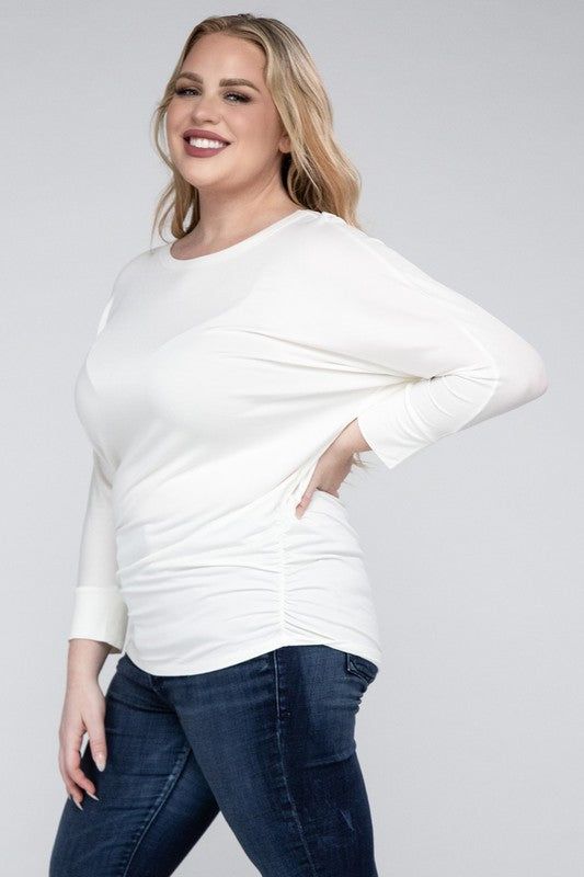 ZENANA Plus Luxe Rayon Boat Neck 3/4 Sleeve Top - us.meeeshop