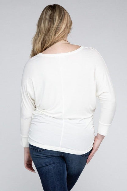 ZENANA Plus Luxe Rayon Boat Neck 3/4 Sleeve Top - us.meeeshop