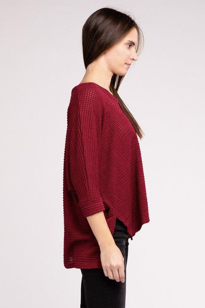 3/4 Sleeve V-Neck Hi-Low Hem Jacquard Sweater | us.meeeshop