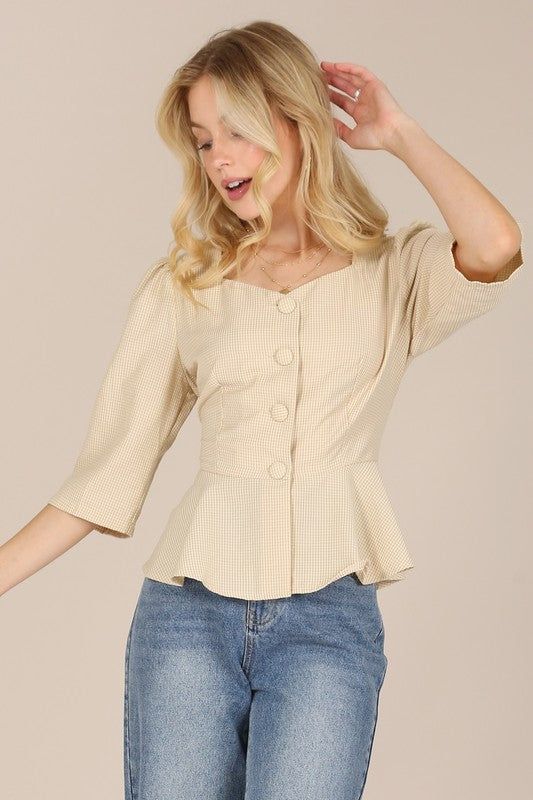 Lilou 3/4 Sleeve front button blouse - us.meeeshop