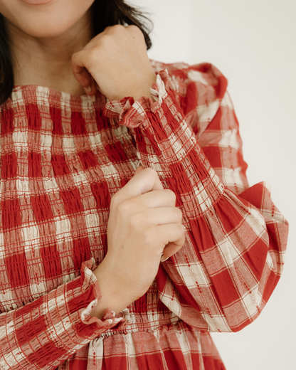presley plaid print Presley Plaid Print Smocked Puff Sleeve Mini Dress view 4 (dress) - shop at us.meeeshop