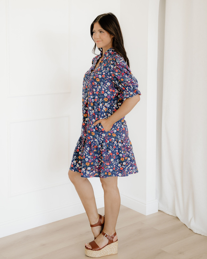 serena wild daisy Serena Wild Daisy Floral Split Neck Short Puff Sleeve Mini Dress view 5 (dress) - shop at us.meeeshop