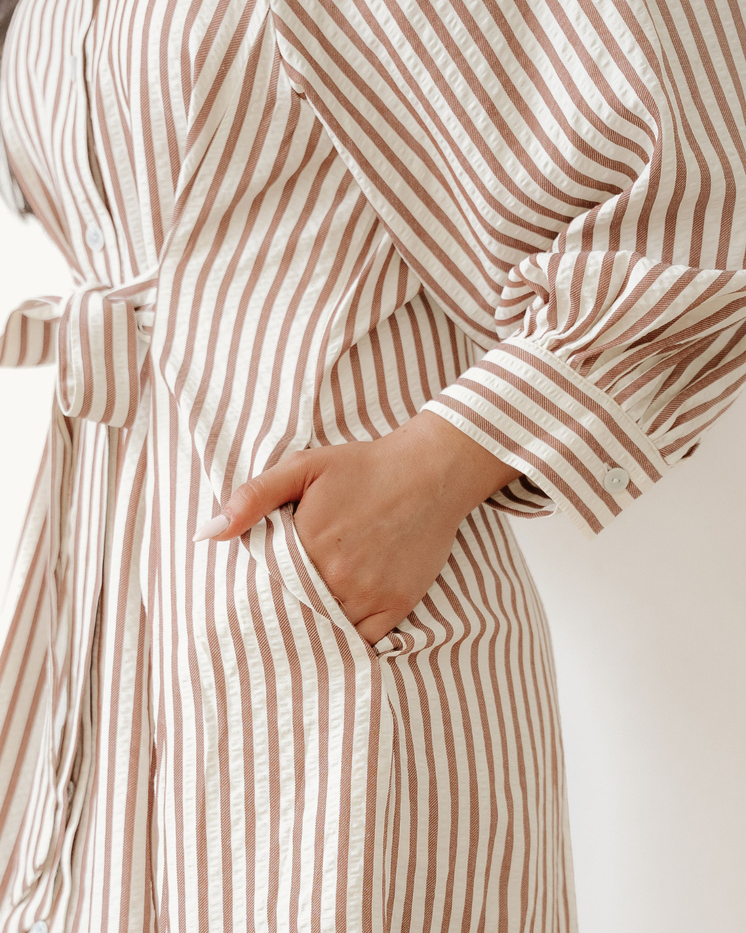 selena knot waist Selena Knot Waist Puff Sleeve Button Down Mini Shirt Dress view 3 (dress) - shop at us.meeeshop