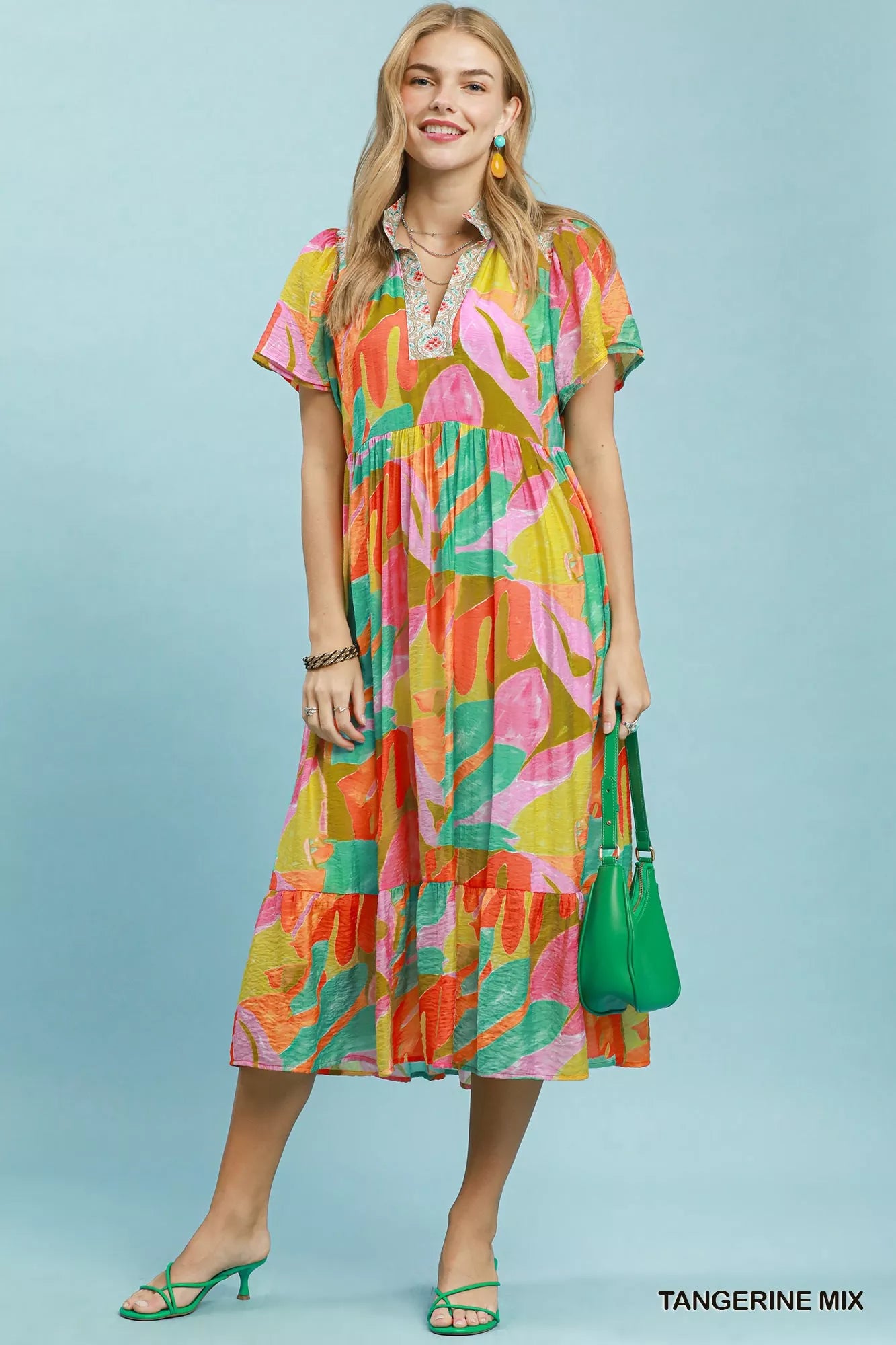 umgee abstract tropical Umgee Abstract Tropical Print Tiered Midi Dress view 4 (dress) - shop at us.meeeshop