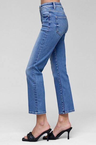 RISEN Tummy Control High Rise Crop Straight Jeans Plus Size - us.meeeshop