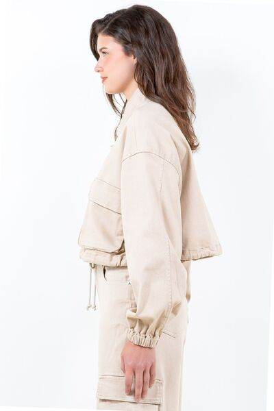 American Bazi Drawstring Hem Cargo Pocket Cropped Worker Jacket Plus Size - us.meeeshop