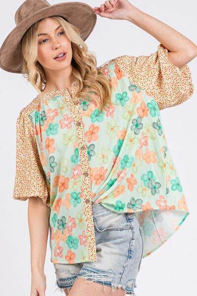 SAGE+FIG Button Down Bubble Sleeves Shirt - us.meeeshop