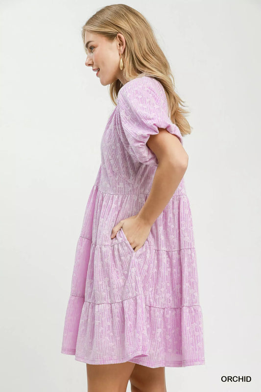 umgee jacquard puff Umgee Jacquard Puff Sleeve Mini Dress view 2 (dress) - shop at us.meeeshop